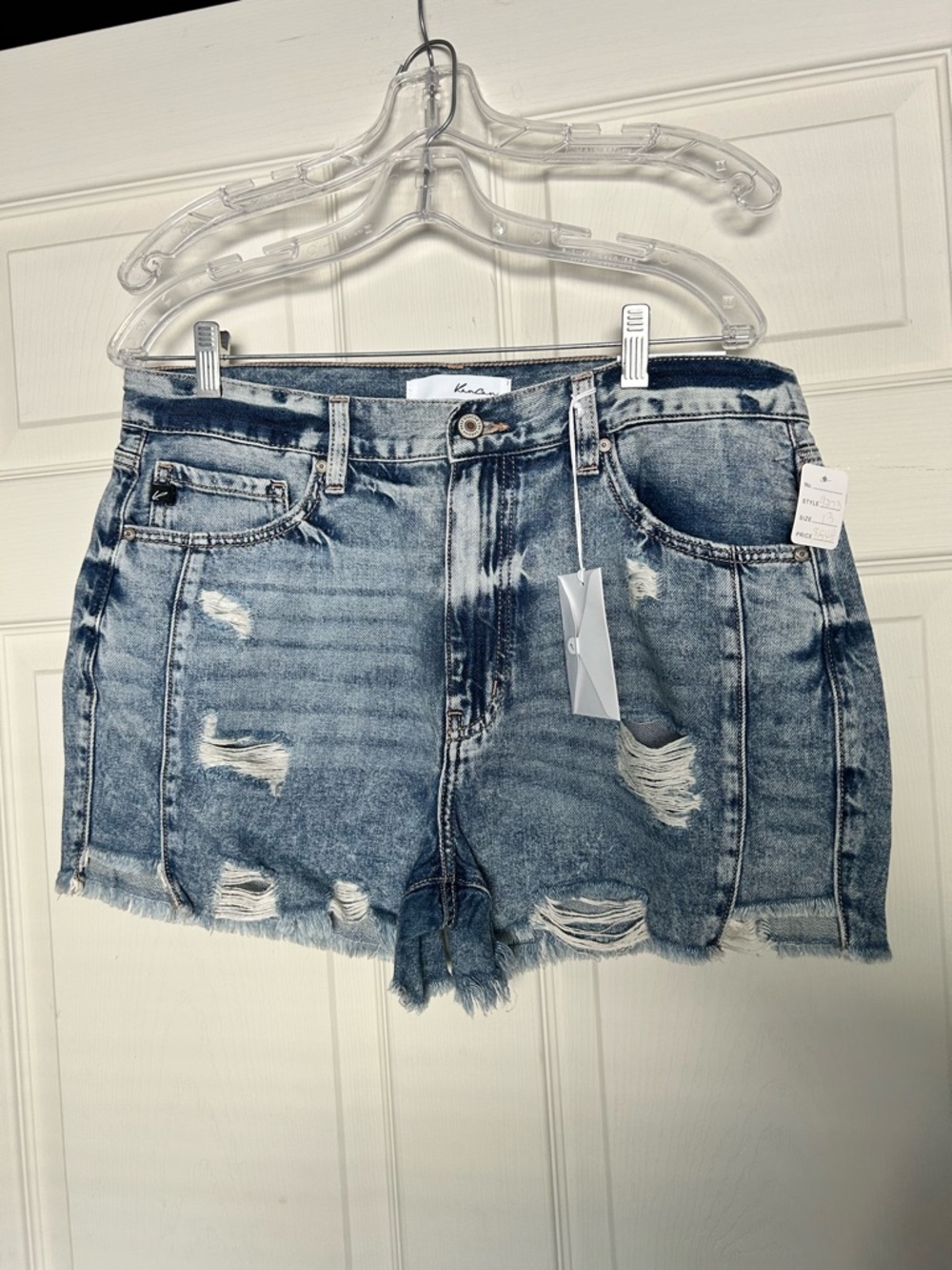 NWT Kancan Distressed High-Rise Denim Shorts - Blue